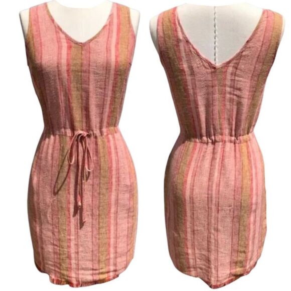 DREW for Anthropologie, Red Nat Dobby, Striped, Drawstring Linen Dress - Picture 13 of 15